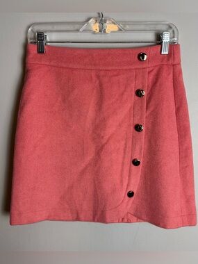 Loft Pink Wool Blend Button Detail Mini Skirt Size 2 Petite